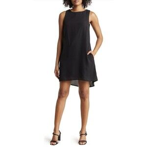 Nordstrom Rack Women's Small Chiffon Black Sleeveless Shift Dress with Pockets